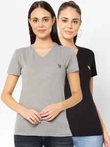 MACK JONNEY Women Pack Of 2 Solid V-Neck T-shirt