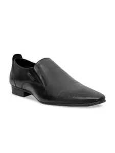 Alleviater Men Black Textured Leather Formal Slip-Ons