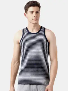 Pepe Jeans Men Navy Blue & Grey Striped Gym Vest