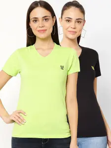 MACK JONNEY Women Pack Of 2 Solid V-Neck T-shirt