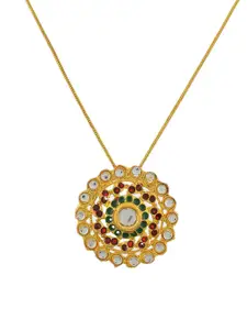 Silvermerc Designs Women Gold-Plated Green Kundan Studded Traditional Pendant With Chain