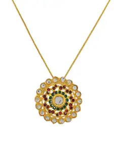 Silvermerc Designs Women Gold-Plated Green Kundan Studded Traditional Pendant With Chain