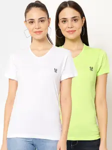 MACK JONNEY Women Pack Of 2 Solid V-Neck T-shirt