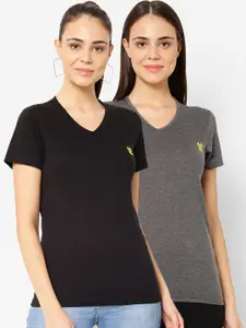 MACK JONNEY Women Pack Of 2 Solid V-Neck T-shirt