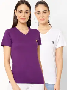 MACK JONNEY Women Pack Of 2 Solid V-Neck T-shirt