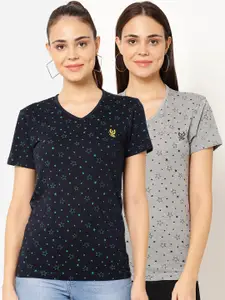 MACK JONNEY Women Pack Of 2 Printed V-Neck T-shirt