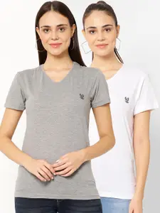 MACK JONNEY Women Pack Of 2 Solid V-Neck T-shirt
