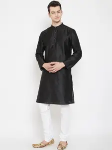 even Men Black Woven Design Straight Kurta