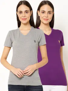MACK JONNEY Women Pack Of 2 Solid V-Neck T-shirt