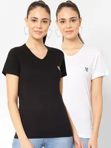 MACK JONNEY Women Pack Of 2 Solid V-Neck T-shirt