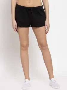 DOOR74 Women Black Solid Regular Fit Sports Shorts