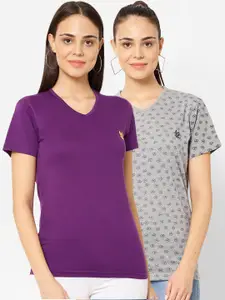 MACK JONNEY Women Pack Of 2 Solid V-Neck T-shirt
