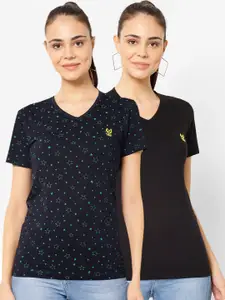 MACK JONNEY Women Pack Of 2 Solid V-Neck T-shirt