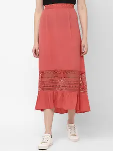 AMERICAN EAGLE OUTFITTERS Women Pink Self Design Midi A-Line Skirt