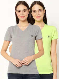 MACK JONNEY Women Pack Of 2 Solid V-Neck T-shirt