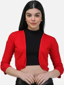 SCORPIUS Women Red Solid Open-Front Crop Shrug