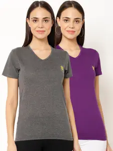 MACK JONNEY Women Pack Of 2 Solid V-Neck T-shirt