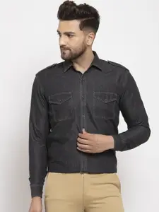 JAINISH Men Black Regular Fit Solid Casual Shirt