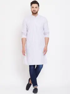 even Men White Checked Straight Kurta