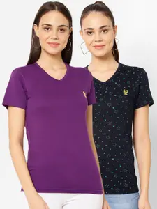 MACK JONNEY Women Pack Of 2 Printed V-Neck T-shirt