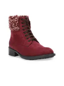 Bruno Manetti Women Red Solid Suede Heeled Boots