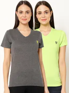 MACK JONNEY Women Pack Of 2 Solid V-Neck T-shirt