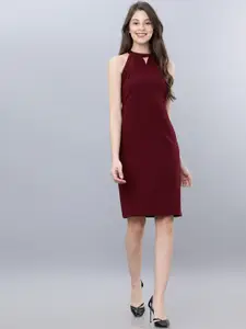 CHIC BY TOKYO TALKIES Women Maroon Solid Sheath Dress