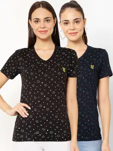 MACK JONNEY Women Pack Of 2 Printed V-Neck T-shirts