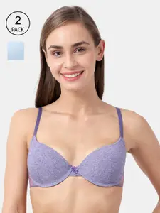 Susie Set Of 2 Blue & Purple Solid Underwired Lightly Padded Plunge Bra shy-com-47