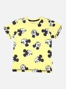 PROTEENS Boys Yellow Mickey Mouse Printed Round Neck T-shirt