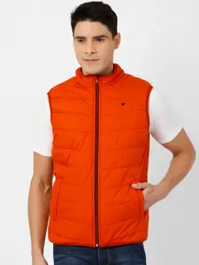 t-base Men Rust Orange Solid Lightweight Puffer Jacket