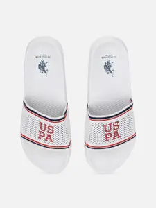 U.S. Polo Assn. Men White & Red Printed Sliders