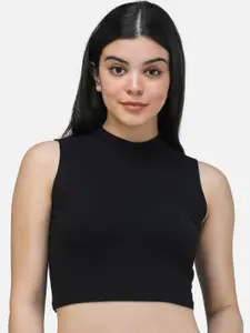 SCORPIUS Black High Neck Sleeveless Fitted Top