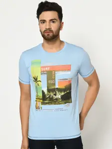 Duke Men Blue Printed Round Neck T-shirt