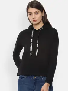 Van Heusen Woman Women Black Solid Hooded Sweatshirt