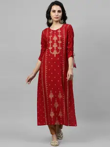 Indo Era Women Red Embroidered A-Line Kurta
