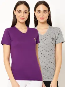 MACK JONNEY Women Pack Of 2 Solid V-Neck T-shirt