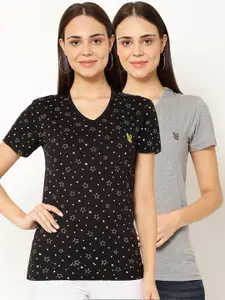 MACK JONNEY Women Pack Of 2 Printed V-Neck T-shirt