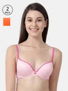 Susie Pink & Orange Pack of 2 Solid Underwired Heavily Padded Push-Up Bra shy-com-57