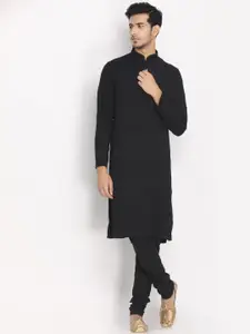 Manyavar Men Black Embroidered Kurta with Pyjamas
