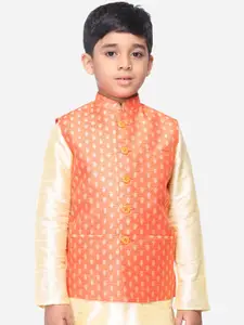 NAMASKAR Boys Orange Woven Design Nehru Jacket