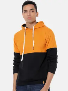 Campus Sutra Men Yellow & Black Colourblocked Hooded Sweatshirt
