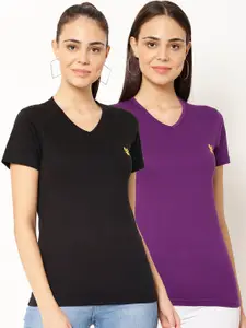 MACK JONNEY Women Pack Of 2 Solid V-Neck T-shirts