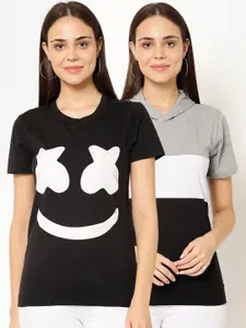 VIMAL JONNEY Women Pack of 2 Printed T-shirts