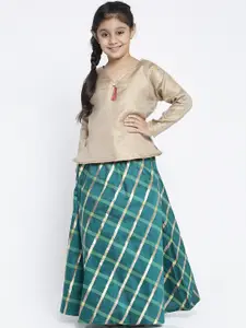 Baani Creations Girls Beige & Green Self-Design Ready To Wear Lehenga Choli