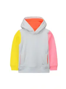 Cherry Crumble Boys Grey Colourblocked Hooded Sweatshirt