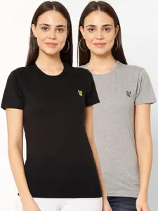 MACK JONNEY Women Multicoloured Solid Round Neck T-shirt