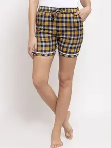 Secret Wish Women Yellow & Blue Checked Lounge Shorts
