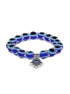 OOMPH Men Silver-Toned & Blue Handcrafted Beaded Bracelet