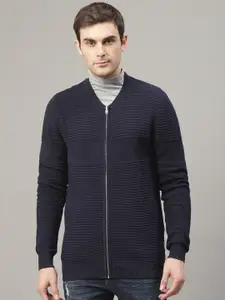 LINDBERGH Men Blue Self Design Cardigan Sweater